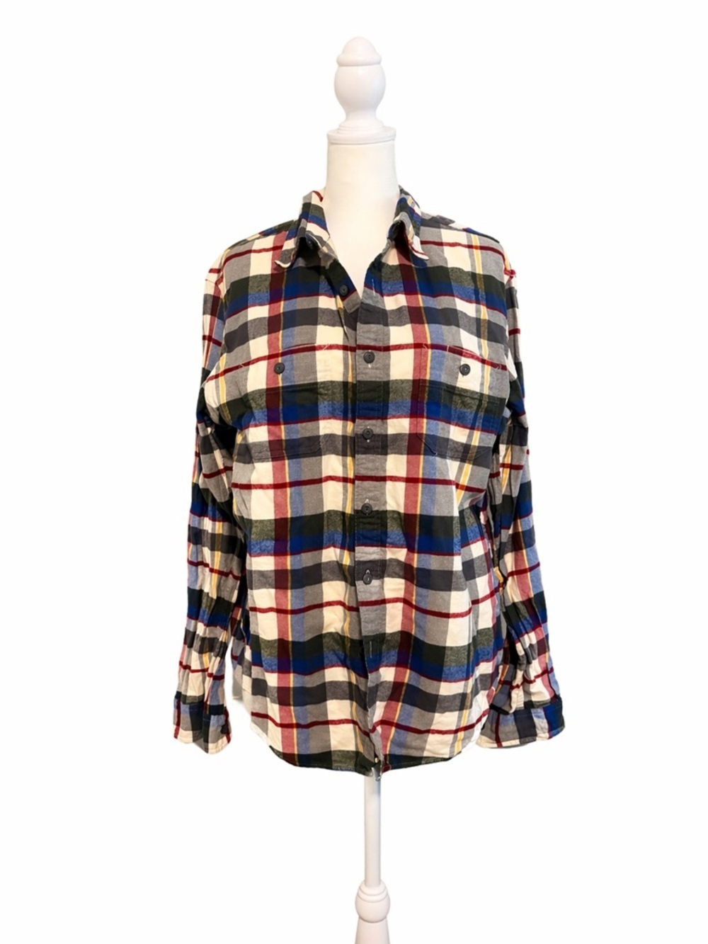 J. Crew Cream, Blue, Green, Red Plaid Flannel Shirt